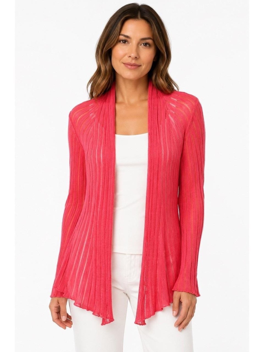 Eileen Fisher Lightweight Open-Front Pink Ribbed Cardigan Sweater size Medium